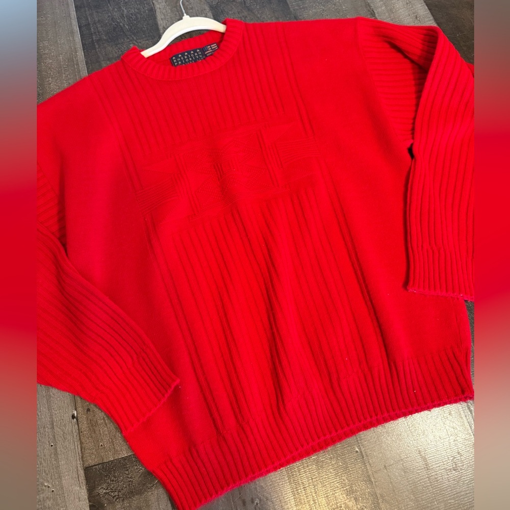 Vintage American Priority Red Knit Sweater Made in USA‎ Crewneck